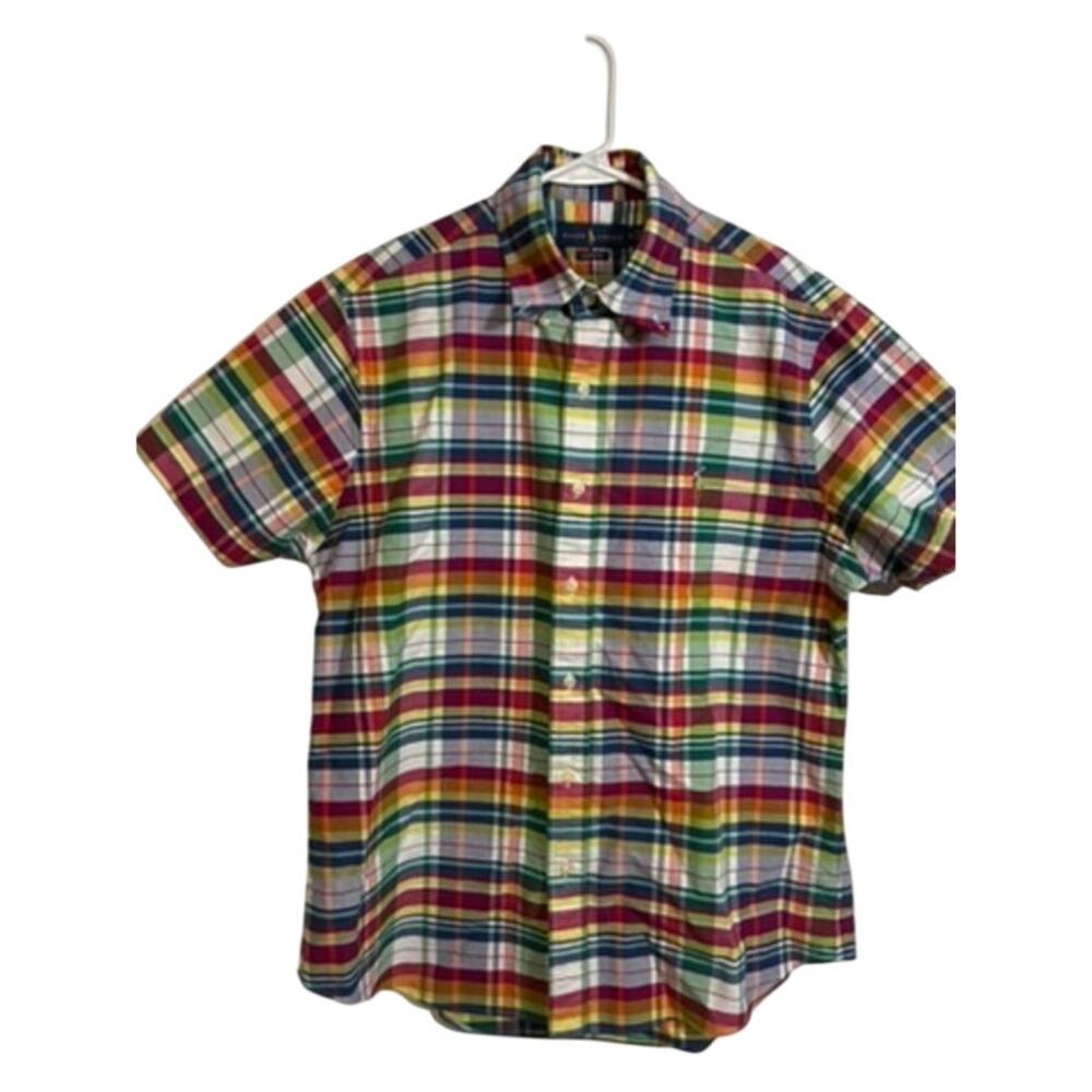 Ralph Lauren Mens M Madras Plaid Shirt Multicolor Short Sleeve Classic Fit